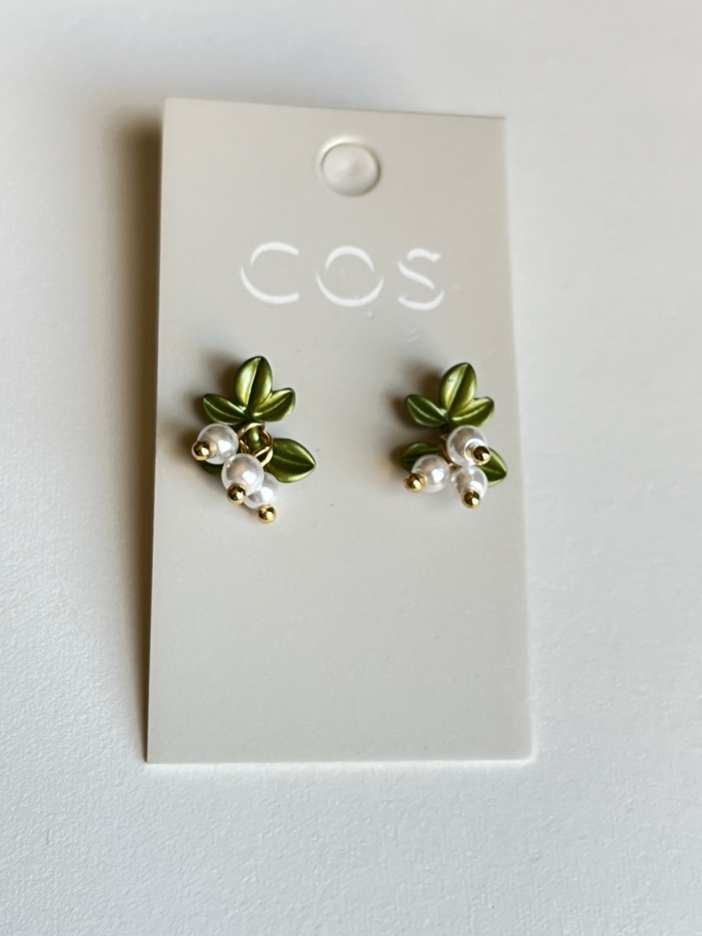 COS Gold-Tone Stud Earrings with Green Detail